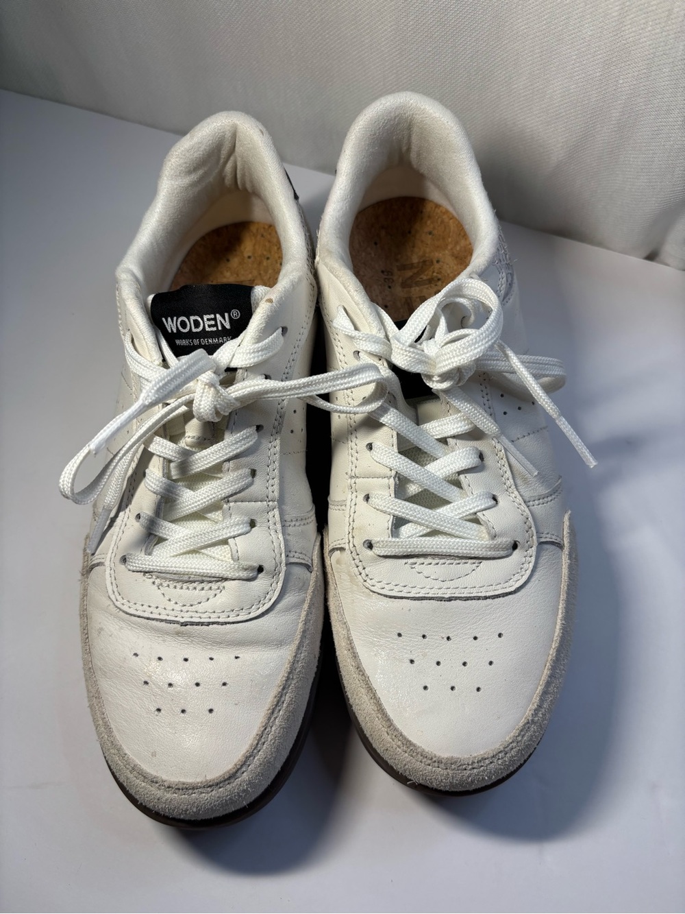 Woden White Women's Leather Lace-Up Sneakers